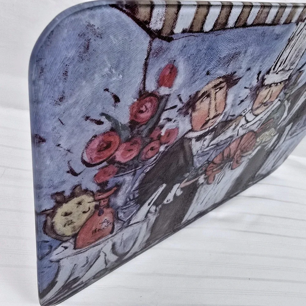Whimsical Chef Lobster Glass Cutting/Serving Board Bistro Kitchen Decor Coastal‎